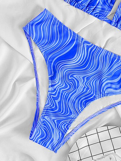 Swim بيكيني صيفي بنمط سائل مع ربطة عنق على العنق وخصر عالي