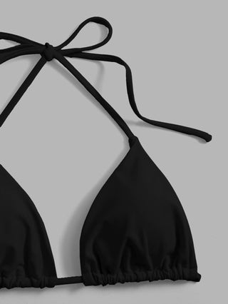 Swim Vcay موحدة اللون طقم بيكيني رسن مثلث حمالة صدر & سروال داخلي ثونغ 2قطع بدلة سباحة
