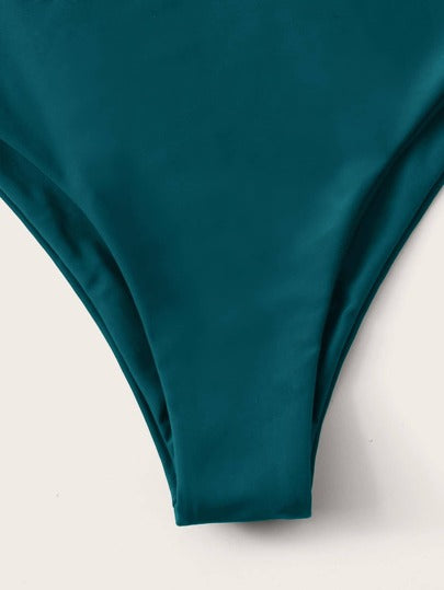 Swim موحدة اللون طقم بيكيني برباط خلفي بجانبين أنبوب حمالة صدر & خصر عالي لباس قيعان 2قطع بدلة سباحة
