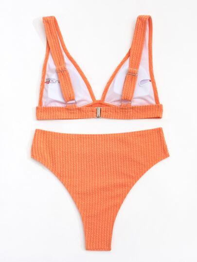 Swim بيكيني عنق V م texturized للشاطئ الصيفي، ملابس الاستحمام