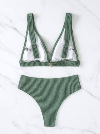 طقم تانكيني حريمي Swim مضلع طقم بيكيني مشبك خلف تانك حمالة صدر & خصر عالي لباس قيعان 2قطع بدلة سباحة