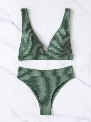 طقم تانكيني حريمي Swim مضلع طقم بيكيني مشبك خلف تانك حمالة صدر & خصر عالي لباس قيعان 2قطع بدلة سباحة