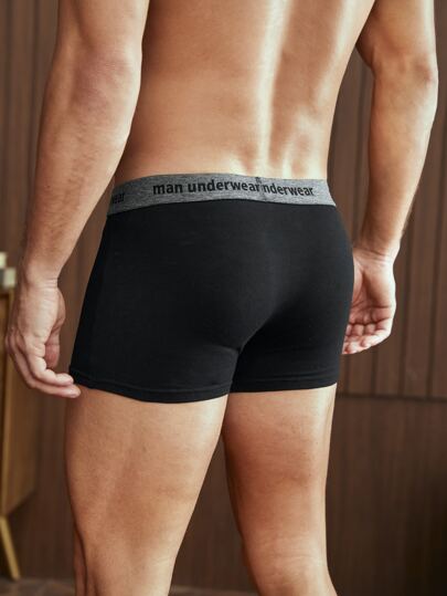 Manfinity Underwear&Sleepwear Basics سروال داخلي بوكسر بطباعة أحرف للرجال