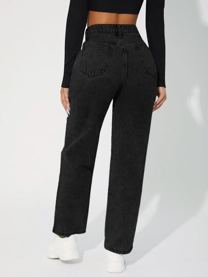 SHEIN PETITE جينز بساق مستقيم خصر عالي