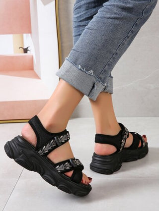 نساء لاصق سحري صنادل رياضي , رياضي ألوان متجانسة الصنادل حزام الكاحل