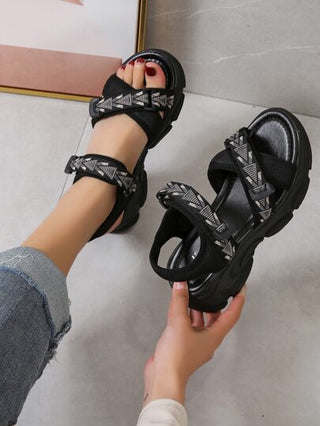 نساء لاصق سحري صنادل رياضي , رياضي ألوان متجانسة الصنادل حزام الكاحل