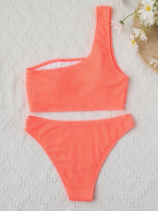 Swim Basics محكم طقم بيكيني مفتوح الكتف الواحد حمالة صدر & عريض الارداف لباس قيعان 2قطع بدلة سباحة