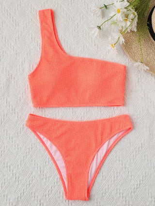 Swim Basics محكم طقم بيكيني مفتوح الكتف الواحد حمالة صدر & عريض الارداف لباس قيعان 2قطع بدلة سباحة