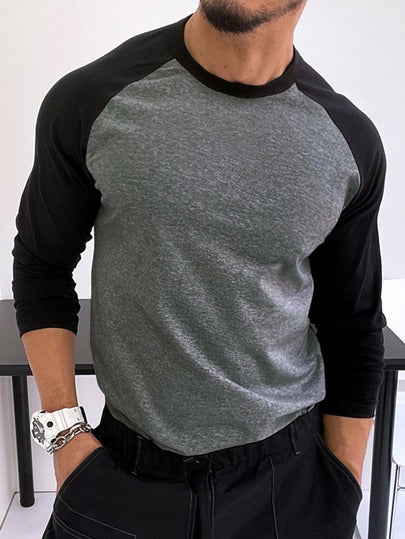 Manfinity Homme تي شيرت ألوان متجانسة اكمام راجلان للرجال