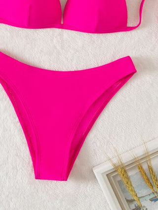 Swim Basics طقم بكيني صلب للصيف 2 قطعة ، علوي بتأثير دفع ألا وسفلي بكيني ، بدلة سباحة عطلة