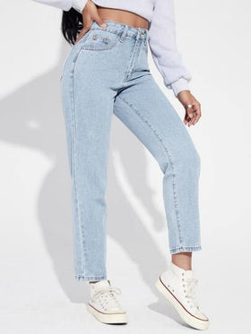 SHEIN EZwear جينز مخروط وخصر عالي