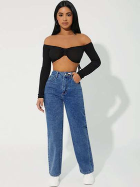 SHEIN PETITE جينز متوسط الخصر بساق مستقيمة، جينز نسائي عادي بأزرار وجيوب وغسيل، بيج طويل بخصر مرتفع وساق مستقيمة من قطن بتصميم عادي، للارتداء اليومي خلال الربيع والخريف