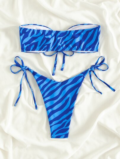 Swim Vcay طقم بيكيني مخطط بجلد الحمار الوحشي اجوف حمالة صدر انبوب & سروال داخلي ثونغ لباس قيعان 2قطع بدلة سباحة