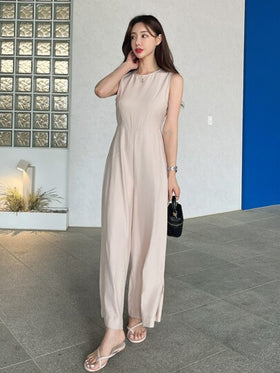 DAZY جمبسوت قصيرة بدون أكمام وظهر مكشوف وساق واسعة، لون أحادي، بذلات نسائية