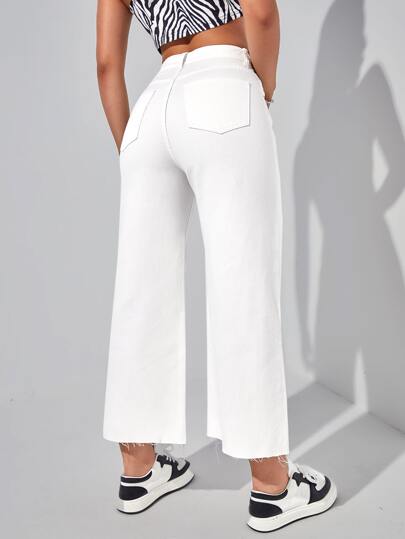 EZwear بنطال جينز أبيض واسع الساق