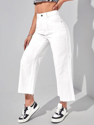 EZwear بنطال جينز أبيض واسع الساق