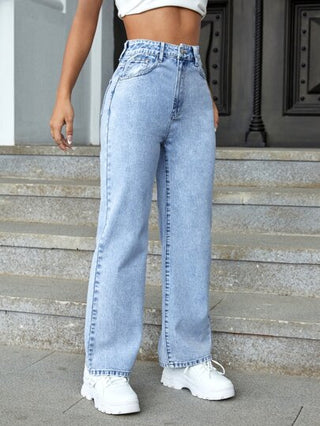 EZwear جينز بقصة سيقان عريضة وخصر عالي للصيف