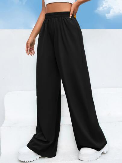 EZwear بنطلون ذو خصر عالي واسع الساق، أزياء صيفية،ملابس رمضان