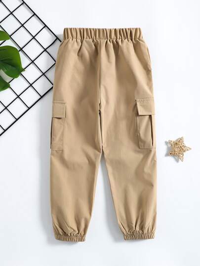 SHEIN بنطلون فضفاض مريح للأولاد الصغار بطراز كاجوال بأسلوب بضائع ، مناسب للمدرسة ، الأنشطة الخارجية ، الرياضة ، التسلق ، من عمر 4-7 سنوات