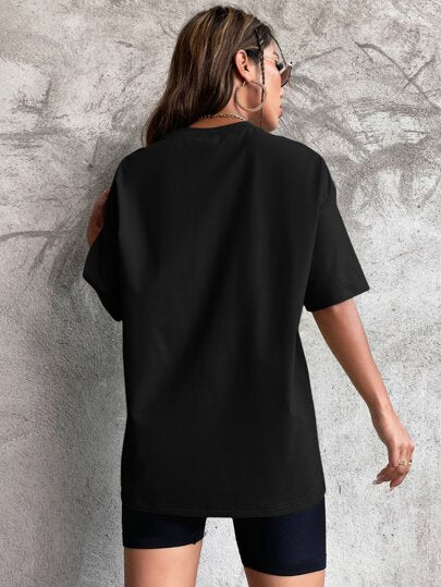 EZwear تيشيرت أسود ضخم بأكمام منسدلة