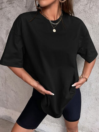 EZwear تيشيرت أسود ضخم بأكمام منسدلة