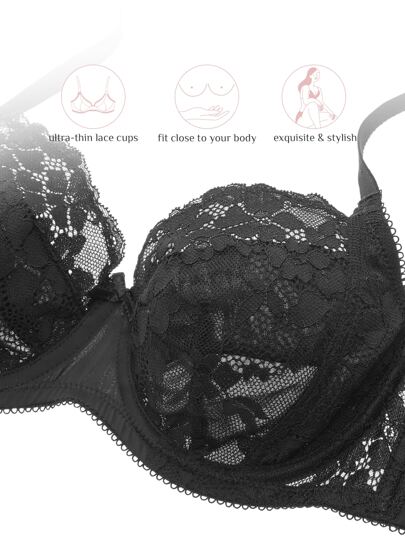 LUVLETTE ملابس داخلية نسائية، سوتيان بخطوط داخلية سوداء ذو تكوين مصغر، ملائم وداعم للمنحنيات، قابل للتنفس