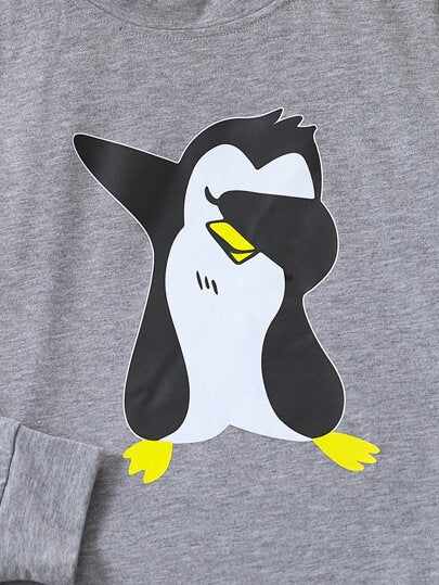 طقم بيجاما ربع براديس + سروال مطبوع بطبعة البطريق للأولاد المراهقين