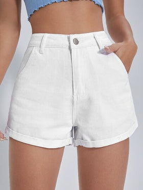 SHEIN EZwear شورت جينز بحافة ملفوف