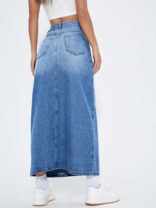 EZwear تنورة دنيم خصر عالي بشريط A