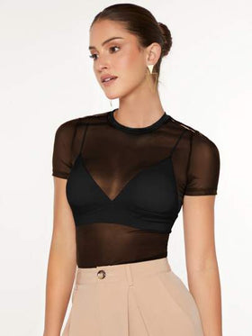 SHEIN BAE لباس علوي نظرة من خلال شبكة بدون حمالة صدر
