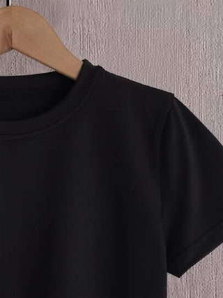 SHEIN تي شيرت موحدة اللون ياقة دائرية ولد طفل