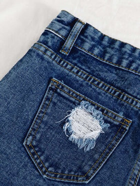 SHEIN EZwear سروال قصير جينز ممزق بحافة خام