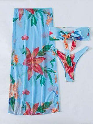 Swim بكيني بنمط الزهور بانديو الصيفي مجموعة 3 حزم مع تنورة شاطئ
