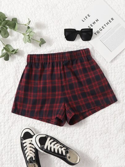 SHEIN EZwear سروال قصير بساق عريض ومربع النقش