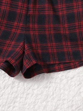 SHEIN EZwear سروال قصير بساق عريض ومربع النقش