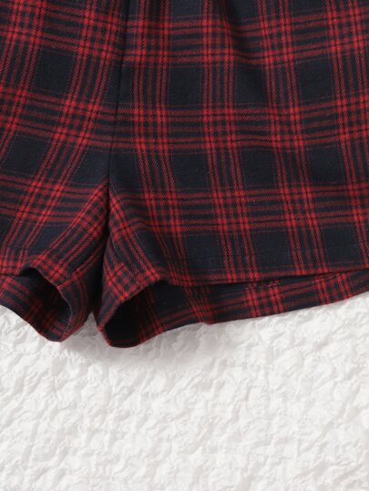 SHEIN EZwear سروال قصير بساق عريض ومربع النقش