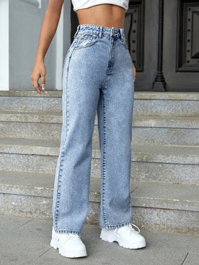 SHEIN ICON بنطلون جينز ذو خصر عالي وساق مستقيمة للصيف