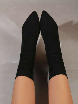 سراويل رياضية متطابقة، بوت إيليغانت أنيقة من لون واحد أسود بكعب سميك مدبب للنساء، بوت جوارب ذات كعب سميك باللون الأسود