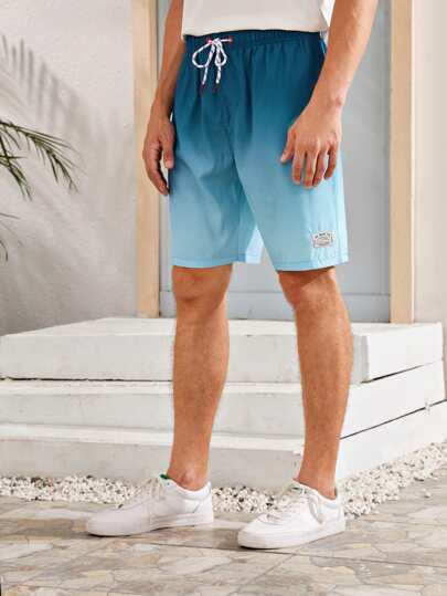 Manfinity Swimmode شورت سباحة ترانك مرقع بألوان متدرجة ورباط رجالي