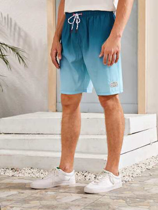Manfinity Swimmode شورت سباحة ترانك مرقع بألوان متدرجة ورباط رجالي