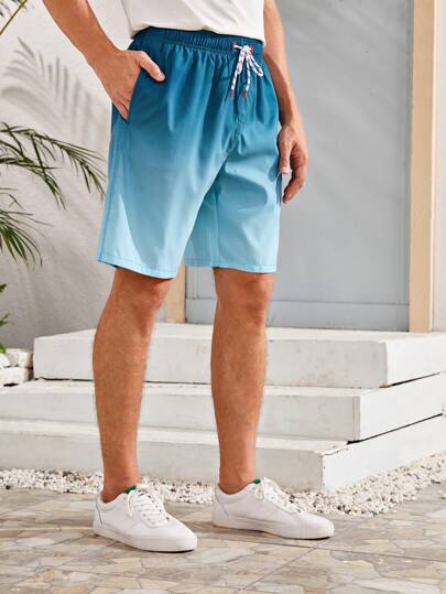 Manfinity Swimmode شورت سباحة ترانك مرقع بألوان متدرجة ورباط رجالي