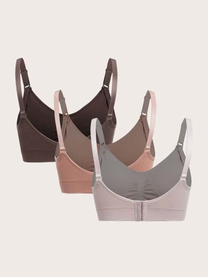 Shein Underwear&Sleepwear Maternity ثلاثي الحزمة من حمالة الصدر الحريمي المجدولة بلا درزات للأمهات