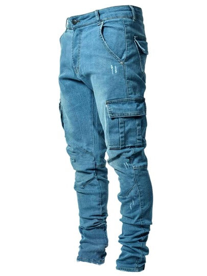 ROMWE MEN Casual جينز قطن رقعة جيب كومة، مدرسة