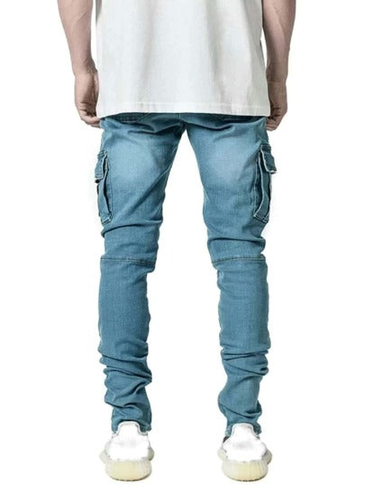 ROMWE MEN Casual جينز قطن رقعة جيب كومة، مدرسة