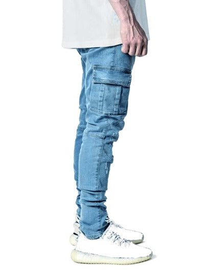 ROMWE MEN Casual جينز قطن رقعة جيب كومة، مدرسة