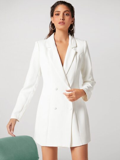 BIZwear بدلة جاكيت إمرأة أنيقة مطوية الصدر، بزي عمل أنيق لارتداء المكتب، بأكمام طويلة للخريف