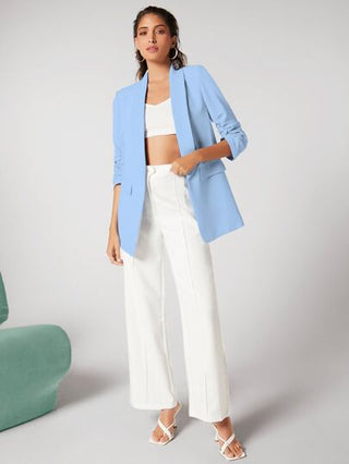 BizChic بليزر كلاسيكي من النساء باللون الأزرق الفاتح، مناسب للاستخدام اليومي ، بأكمام طويلة ، للأعمال والاستخدام اليومي ، في فصلي الربيع والخريف