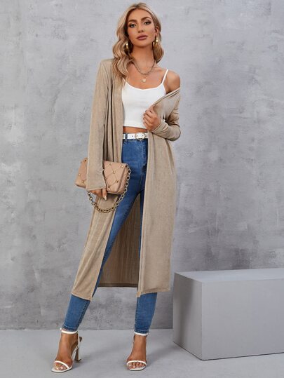 BizChic كارديجان نسائي محبوك طويل ، فتحة أمامية بأكمام طويلة متوسط الطول للخريف
