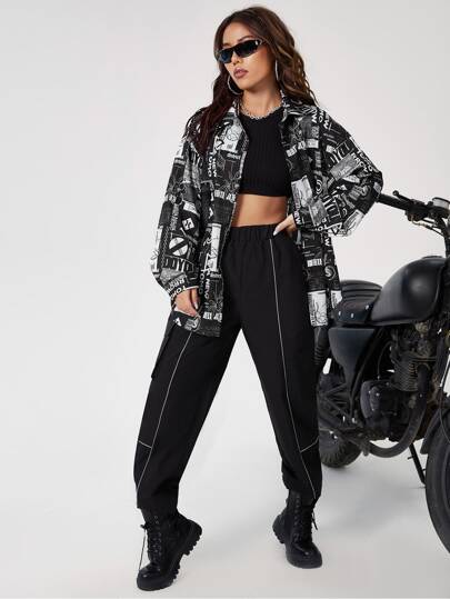 EZwear قميص كتف منخفض بطبعة فن البوب ، ملابس رمضان