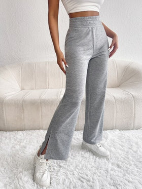 SHEIN PETITE بنطلون نسائي واسع بأرجل مفتوحة مع فتحات جانبية، خريف وربيع